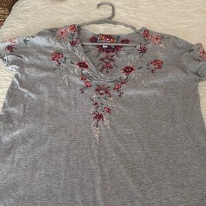 Gray Floral Embroidered Women's Top